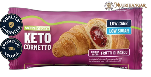 Immagine del Keto Cornetto Why Nature, croissant proteico a ridotto contenuto di zuccheri.  Frutti di Bosco