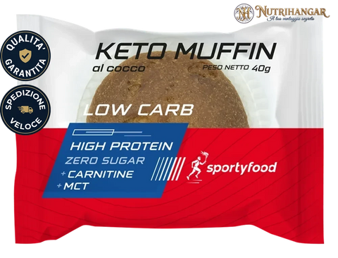 Keto Muffin SportyFoods, dolcetti proteici a ridotto contenuto di zuccheri per dieta chetogenica. Cocco