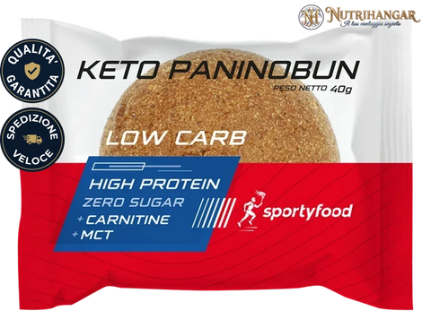 Confezione di Keto Paninobun Sportyfood pane proteico a basso contenuto di carboidrati.