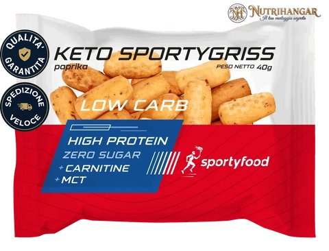 Snack proteico Keto Sportygriss Paprika Sportyfood con basso contenuto di carboidrati.