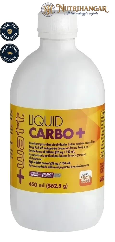 Flacone Liquid Carbo+ - +Watt integratore carboidrati liquidi Gusto Arancia