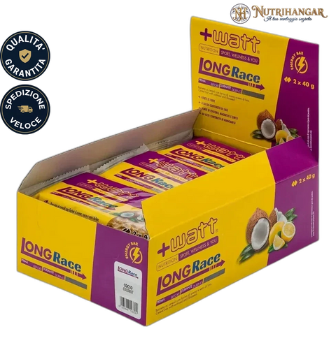 Confezione Long Race +Watt barretta energetica avena e cocco Gusto Cocco Box 12 pz