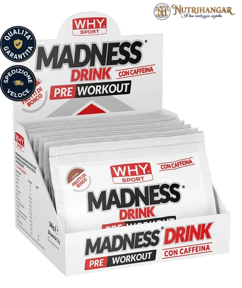 Busta di pre-workout Madness Drink Why Sport pronta all'uso Gisto Frutti di Bosco