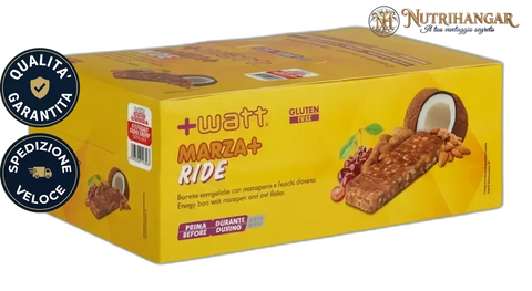 Confezione Marza+ Ride +Watt barretta energetica pasta mandorle Gusto Cocco Amarena Box 24 pz