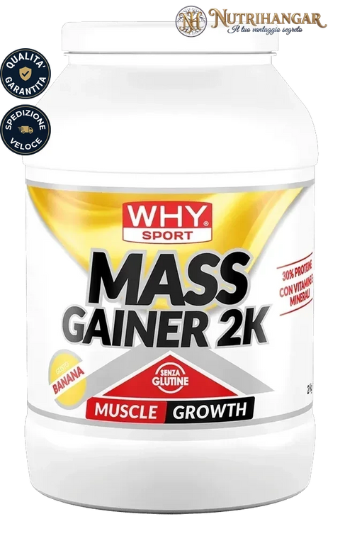 Barattolo di Mass Gainer 2K Why Sport Gusto Banana