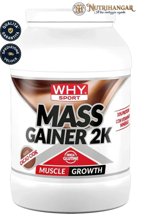 Barattolo di Mass Gainer 2K Why Sport Gusto Cacao Ciok
