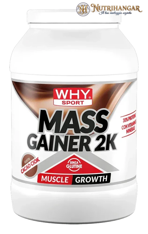 Barattolo di Mass Gainer 2K Why Sport Gusto Cacao Ciok