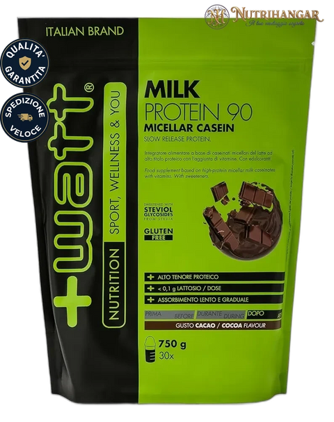 Confezione Milk Protein 90 +Watt proteine caseine micellari Gusto Cacao