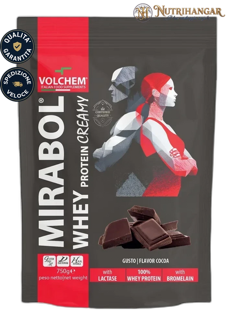 Confezione di Mirabol® Whey Protein Creamy Volchem integratore proteico con enzimi digestivi.