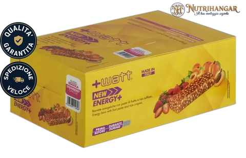 Confezione New Energy+ - +Watt barretta energetica fragola riso soffiato Gusto Fragola Box 24 pz