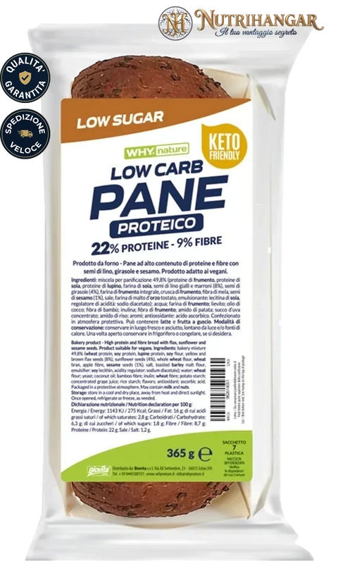 Fette di Pane Proteico Why Nature con semi di lino, girasole e sesamo.