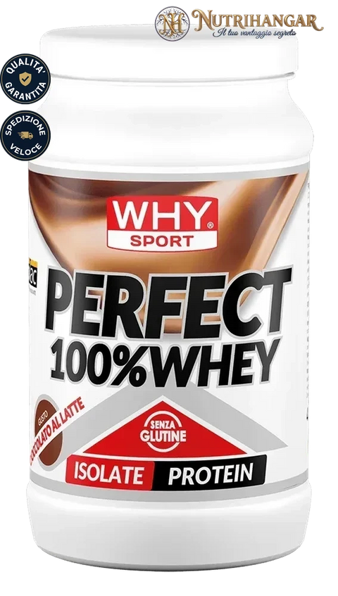 Barattolo di Perfect 100% Whey Why Sport Gusto Cioccolato al latte 450 gr