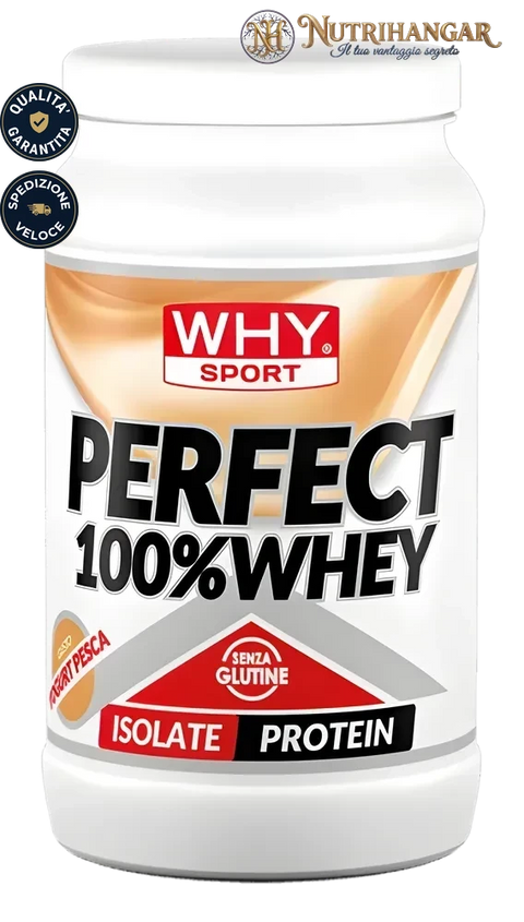 Barattolo di Perfect 100% Whey Why Sport Gusto Yogurt Pesca 450 gr