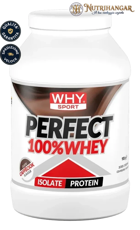 Barattolo di Perfect 100% Whey Why Sport Gusto Caffeciok 900 gr