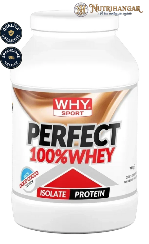 Barattolo di Perfect 100% Whey Why Sport Gusto Cioco Cocco 900 gr