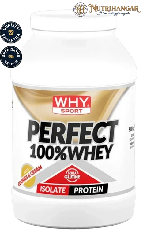 Barattolo di Perfect 100% Whey Why Sport Gusto Cookies & Cream 900 gr