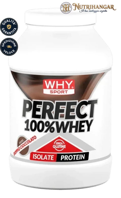Barattolo di Perfect 100% Whey Why Sport Gusto Doppio Cioccolato 900 gr