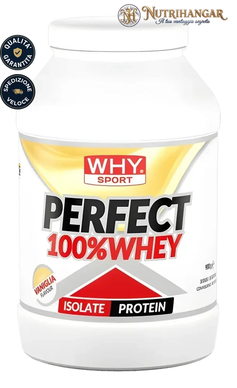 Barattolo di Perfect 100% Whey Why Sport Gusto Vaniglia 900 gr