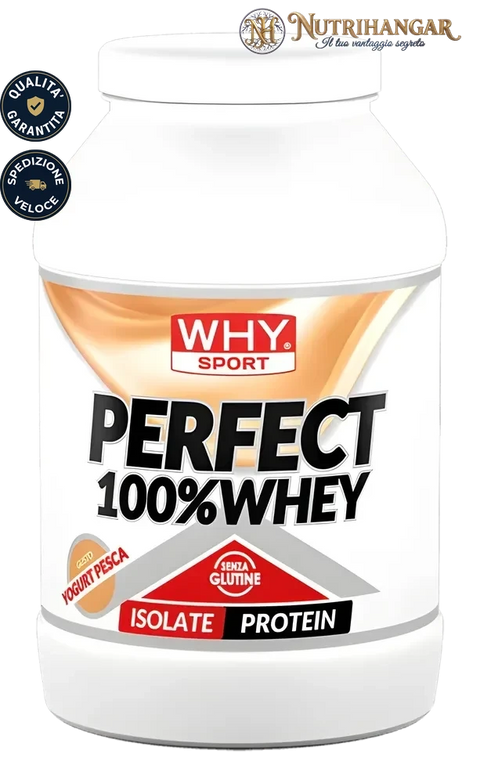 Barattolo di Perfect 100% Whey Why Sport Gusto Yogurt Pesca 900 gr