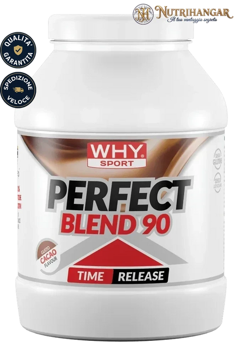 Barattolo di Perfect Blend 90 Whey Why Sport Gusto Cacao