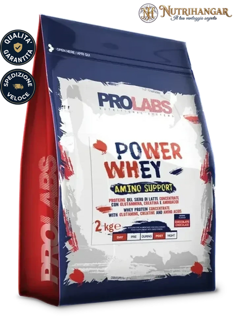 Integratore proteico Power Whey Amino Support Prolabs per sportivi. Cioccolato 2 kg