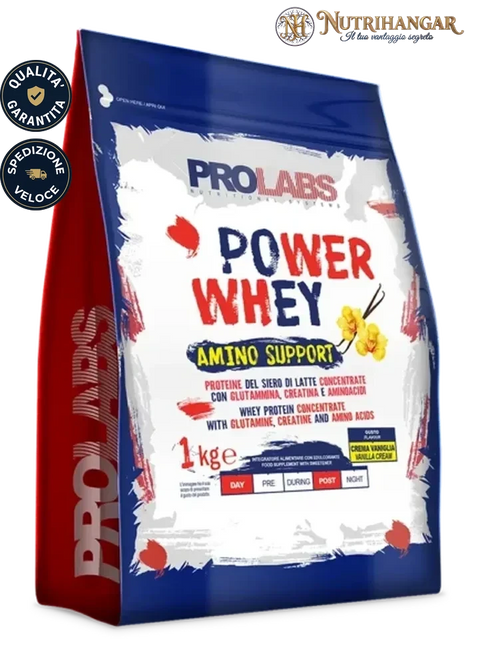 Integratore proteico Power Whey Amino Support Prolabs per sportivi. Crema Vaniglia 1 kg