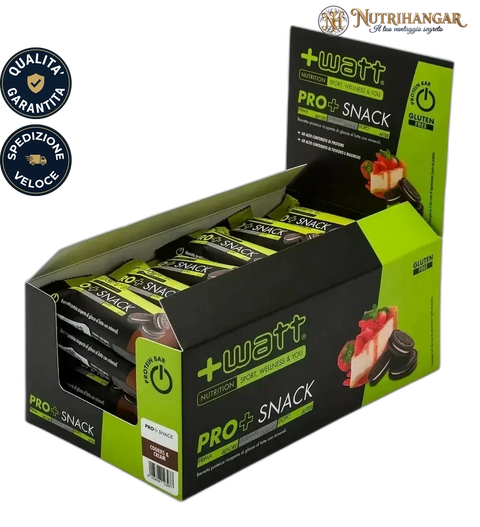 Confezione Pro+ Snack +Watt barretta proteica cioccolato e minerali Gusto Cookies & Cream Box 24 pz