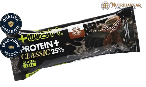 Confezione di Protein+ Classic +Watt barretta proteica fondente Gusto Cacao