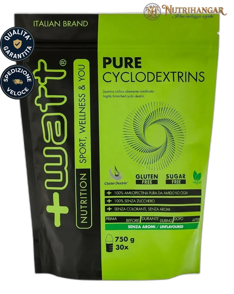 Integratore Pure Cyclodextrins +Watt a base di destrine cicliche altamente ramificate per sportivi.