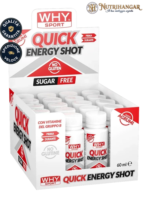 Fialetta dell'integratore energetico Quick Energy Shot Why Sport pronto da bere Gusto Agrumi Box 20 shot
