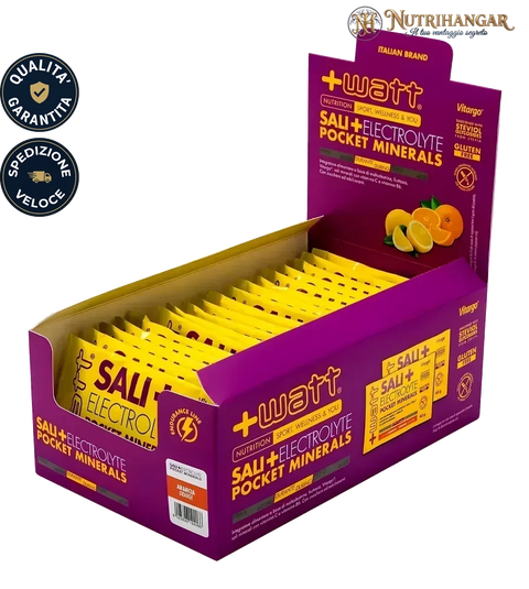 Confezione di Sali+ Electrolyte Pocket Minerals +Watt bustina sali Gusto Arancia Box 18 pz