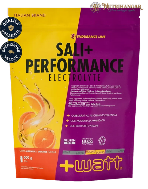 Confezione di Sali+ Performance Electrolyte +Watt integratore Gusto Arancia 600 g