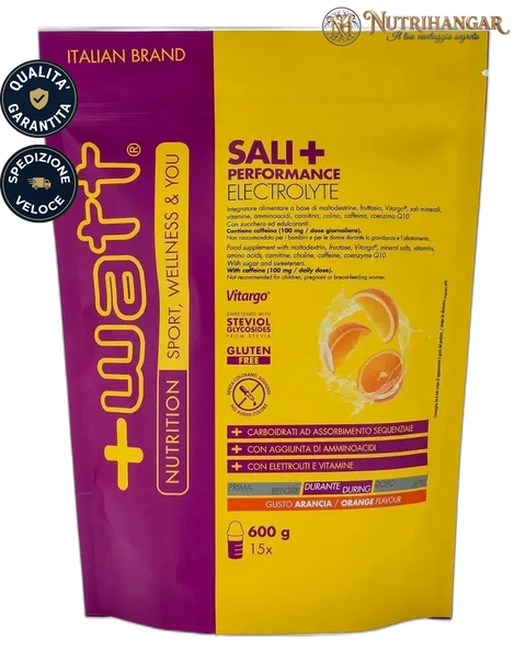 Confezione di Sali+ Performance Electrolyte +Watt integratore Gusto Arancia 600 g