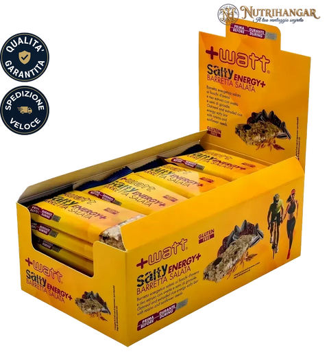 Confezione di Salty Energy+ Barretta Salata +Watt snack salato Gusto Salato Box 24 pz