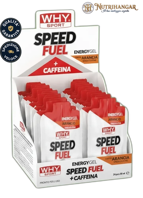 Energy gel Speed Fuel Why Sport pronto all'uso con caffeina Gusto Arancia Box 24 pz