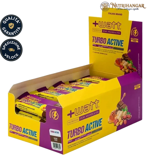 Barretta energetica Turbo Active +Watt con frutta secca e miele. Gusto Cacao Box 24 pz