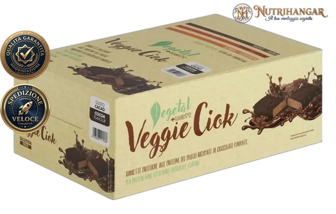 Barretta proteica vegana Veggie Ciok +Watt ricoperta di cioccolato. Gusto Cacao Box 24 pz