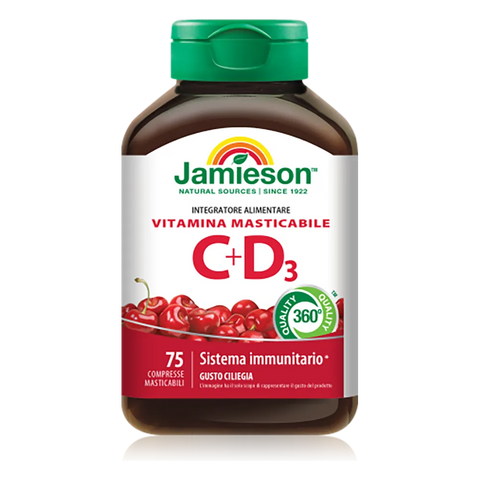 Vitamina C+D3 Masticabile Ciliegia Jamieson Ciliegia – barattolo da 75 Compresse