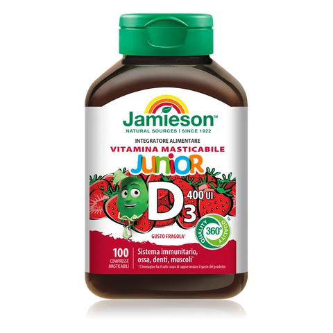 Vitamina D3 Masticabile Junior 400 UI Jamieson Fragola – barattolo da 100 Compresse