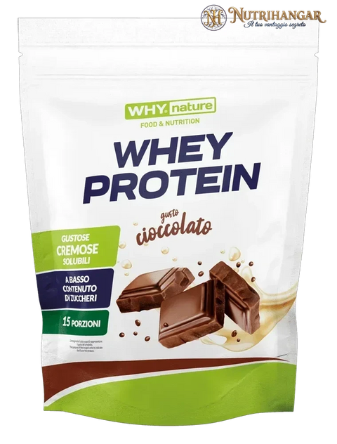 Busta o barattolo di Whey Protein Why Nature Gusto Cioccolato