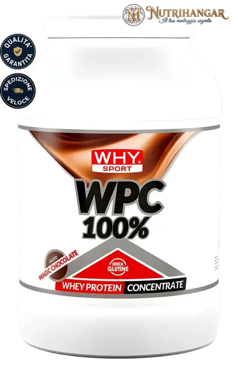 Barattolo di proteine concentrate WPC 100% Why Sport per la massa muscolare Gusto Magic Chocolate 2 kg