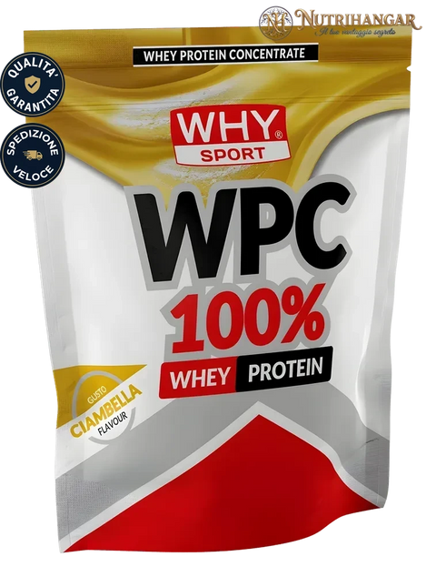 Barattolo di proteine concentrate WPC 100% Why Sport per la massa muscolare Gusto Ciambella 1 kg