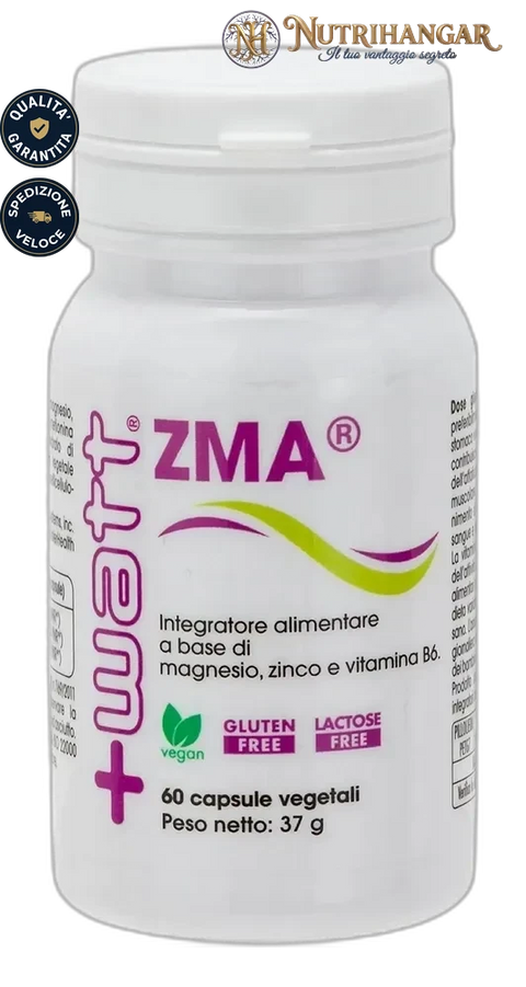 Confezione di Zma® +Watt integratore di Zinco, Magnesio e Vitamina B6 in capsule vegetali.